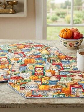 Vintage Colorful Kitchen-Themed Placemat Set